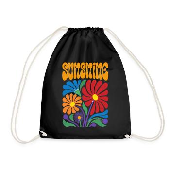 Sunshine Blumen 70er Jahre Retro - Turnbeutel - Schwarz - Vorne