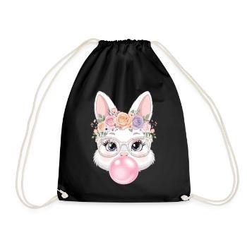 Flower wreath bunny with glasses - Drawstring Bag - black - Front