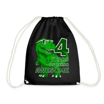 DINO 4 YEARS DINOSAUR 4TH BIRTHDAY - Drawstring Bag - black - Front