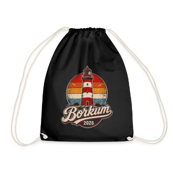 Leuchtturm Borkum 2026 Retro - Turnbeutel - Schwarz - Vorne