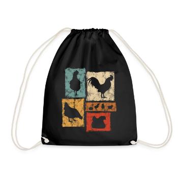 Chickens Vintage Graphic for Farmer and Farm - Drawstring Bag - black - Front
