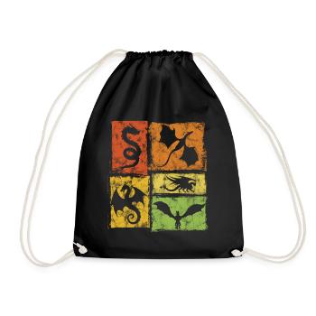 Drachen Grafik - Mystische Fabelwesen Retro Stil - Turnbeutel - Schwarz - Vorne