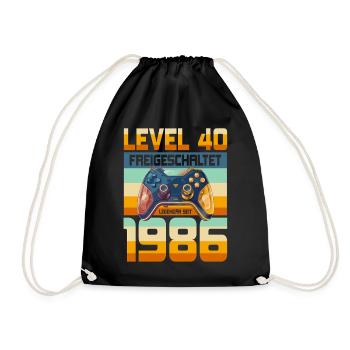 40. Geburtstag Mann Frau 1986 Gaming Gamer Level - Turnbeutel - Schwarz - Vorne