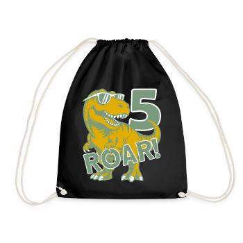 DINO 5 JAHRE DINOSAURIER 5. GEBURTSTAG - Turnbeutel - Schwarz - Vorne