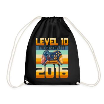 10. Geburtstag Junge Mädchen 2016 Gaming Level 10 - Turnbeutel - Schwarz - Vorne
