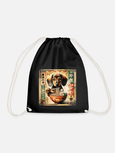 Dackel Ramen Vintage Poster Style - Turnbeutel - Schwarz