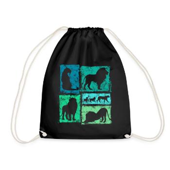 Lions Silhouettes Retro Style Graphic - Drawstring Bag - black - Front