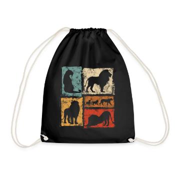 Lion Perspectives Retro Style Graphic - Drawstring Bag - black - Front