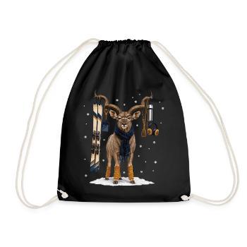 Funny kudu on winter vacation - Drawstring Bag - black - Front