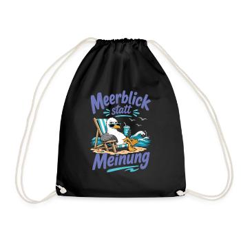 Möwe Meerblick statt Meinung Shirt - Turnbeutel - Schwarz - Vorne