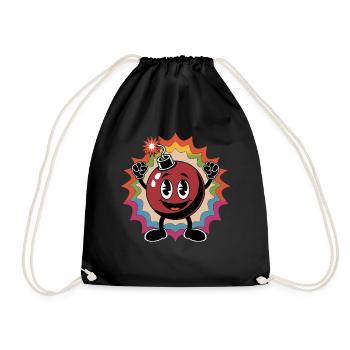 Cheerful cartoon bombshell with rainbow background - Drawstring Bag - black - Front