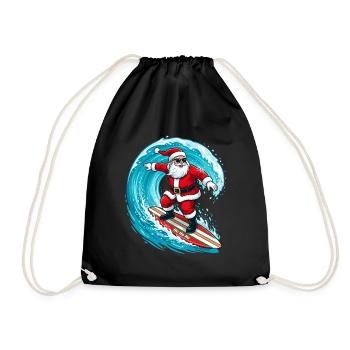 Christmas In July Surfing Santa Claus - Drawstring Bag - black - Front