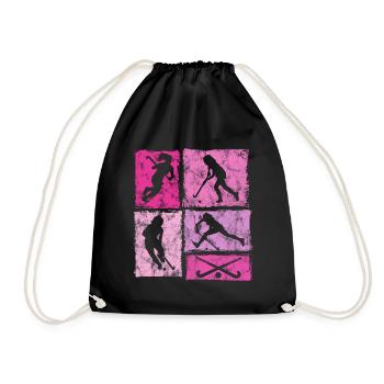 Hockey Field Hockey Indoor Hockey Girls Retro - Drawstring Bag - black - Front