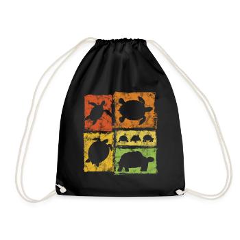 Turtle in Perspective Retro Graphic - Drawstring Bag - black - Front