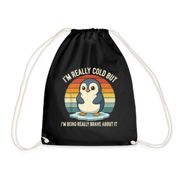 Mutiger Pinguin im Retro Regenbogen - Turnbeutel - Schwarz - Vorne