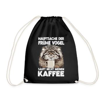 Pallas Cat Manul Coffee Motif | Grumpy Wildcat - Drawstring Bag - black - Front
