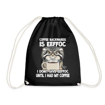 Pallas's Cat Coffee Slogan T | Grumpy mornings - Drawstring Bag - black - Front