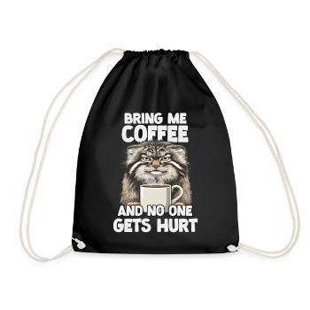Pallas's Cat Coffee Slogan T | Grumpy mornings - Drawstring Bag - black - Front