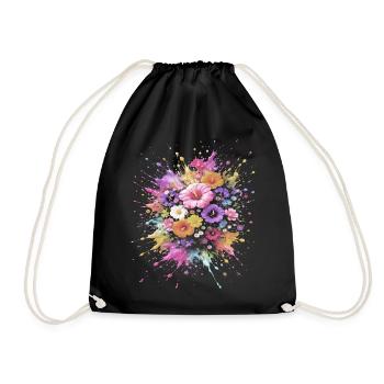 Multicolor Flower Bouquet Splash Art - Drawstring Bag - black - Front