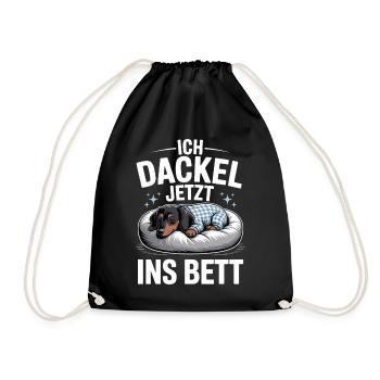 Offizielles Schlafshirt Schlafanzug Dackel Hund - Turnbeutel - Schwarz - Vorne