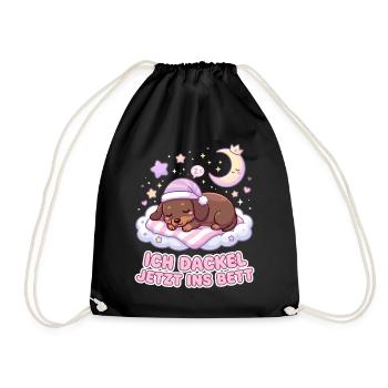 Offizielles Schlafshirt Schlafanzug Dackel Hund - Turnbeutel - Schwarz - Vorne
