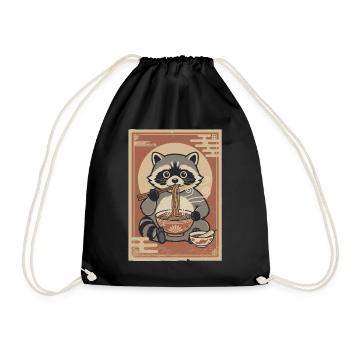 Waschbär Nudeln Ramen Anime - Turnbeutel - Schwarz - Vorne