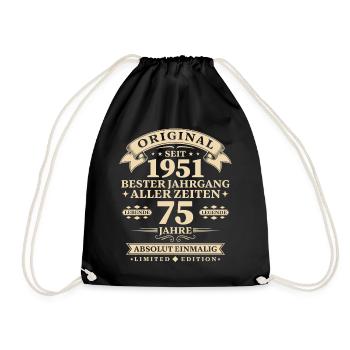 Original 1951 Bester Jahrgang 75. Geburtstag - Turnbeutel - Schwarz - Vorne