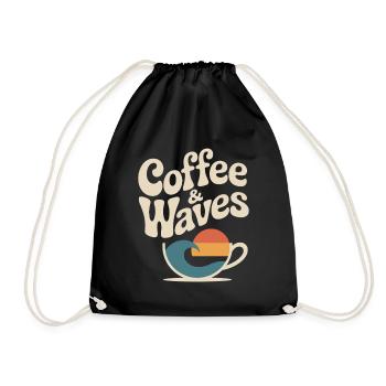 Coffee Waves Surfing Coffee & Waves Surfer Beach - Drawstring Bag - black - Front
