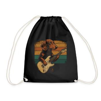 Dachshund Dog with Electric Guitar Retro Look - Drawstring Bag - black - Front