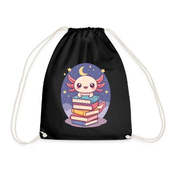 Axolotl Reading Bookworm Book Bookworm Bookworm - Drawstring Bag - black - Front