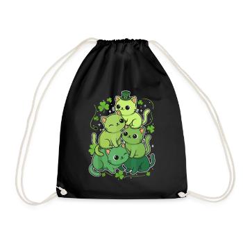 St Patrick's Day Green Cats Shamrock - Drawstring Bag - black - Front