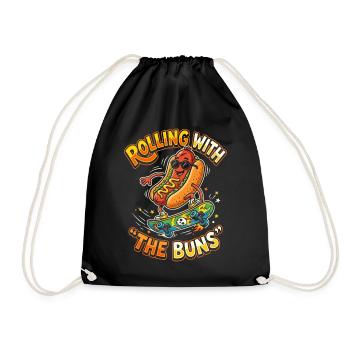 Rolling with the Buns Skateboard Hotdog Sarskasmus - Drawstring Bag - black - Front