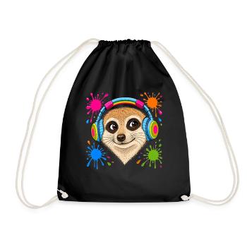 Meerkat with colorful music headphones - Drawstring Bag - black - Front