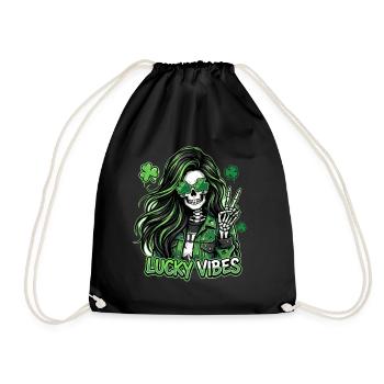 Lucky Vibes Skelett mit Grünem Look - Turnbeutel - Schwarz - Vorne