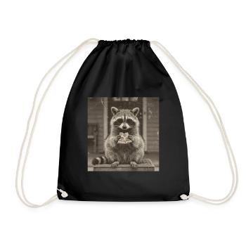 Raccoon mit Pizza im Retro-Look - Turnbeutel - Schwarz - Vorne
