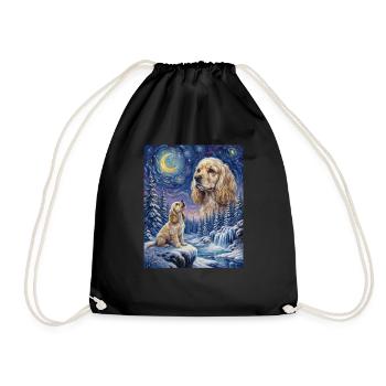 Howling to the Moon Meme Animal Dog Cocker Spaniel - Drawstring Bag - black - Front
