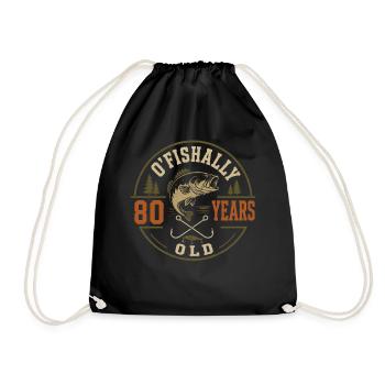 Officially 80 Years | Humor Birthday Fishing - Drawstring Bag - black - Front