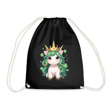Green Unicorn with Crown St Patrick's Day - Drawstring Bag - black - Front