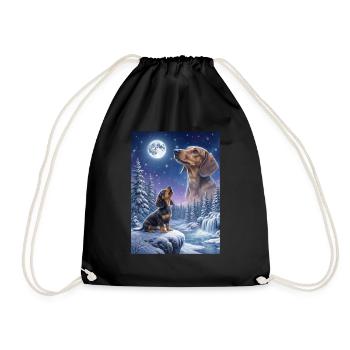 Howling to the Moon Meme Dog Dachshund - Drawstring Bag - black - Front