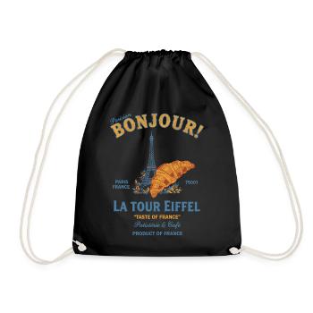 Breakfast Funny Brunch Coffee Bonjour La Tour - Drawstring Bag - black - Front
