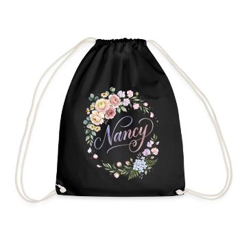 Nancy Blütenkranz Namensdesign - Turnbeutel - Schwarz - Vorne