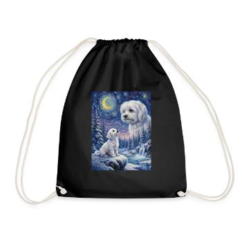Howling to the Moon Meme Dog Maltese - Drawstring Bag - black - Front