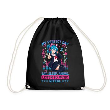 Anime and Music Chibi - Drawstring Bag - black - Front