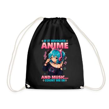 Anime and Music Chibi - Drawstring Bag - black - Front