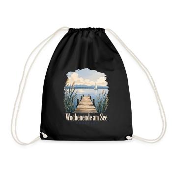 Wochenende am See, Bodensee Uferkind Heimatmotiv - Drawstring Bag - black - Front