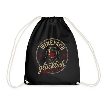 Weinglas Glücklich Vintage Emblem - Turnbeutel - Schwarz - Vorne