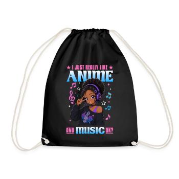 Anime and Music Chibi Black Girl - Turnbeutel - Schwarz - Vorne