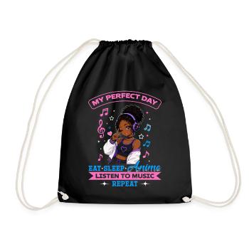 Anime and Music Chibi Black Girl - Turnbeutel - Schwarz - Vorne
