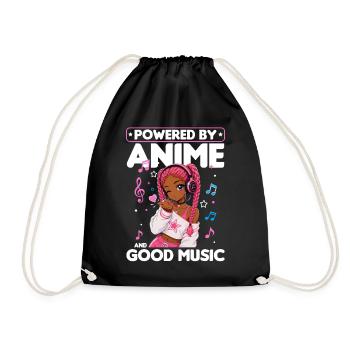 Anime and Music Chibi Black Girl - Drawstring Bag - black - Front