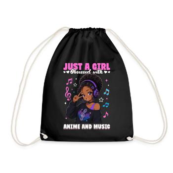 Anime and Music Chibi Black Girl - Drawstring Bag - black - Front